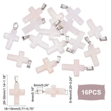 16Pcs Religion Natural Rose Quartz Pendants, Cross Charm, with Stainless Steel Findings, Stainless Steel Color, 29~30x18~19x5~6mm, Hole: 6x4mm