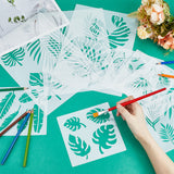 9 Sheets PET Drawing Painting Stencils Templates, Rectangle with Leaf Pattern, White, 150~297x150~210x0.3mm