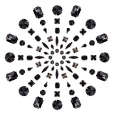 100Pcs 10 Style Sew on Rhinestone, Multi-strand Links, Glass Rhinestone, with Brass Prong Settings, Garments Accessories, Faceted, Octagon & Flat Round & Square & Teardrop & Horse Eye, Black, 5~19x4~19x3.5~8mm, Hole: 0.8~1.5mm, 10pcs/style
