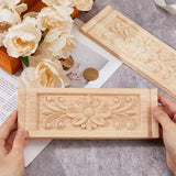 Rubber Wood Carved Onlay Applique, Center Flower Long Applique, for Door Cabinet Bed Unpainted Decor European Style, Rectangle with Flower, Blanched Almond, 220x80x10mm