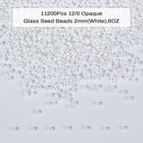 Ornaland Glass Seed Beads, Grade A, Baking Varnish, Opaque Colours, Round, White, 2x1.5mm, Hole: 0.7mm, about 11200pcs/bag