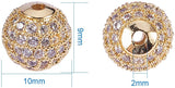 Rack Plating Brass Cubic Zirconia Beads, Long-Lasting Plated, Round, Golden, 9.5~10x9~9.5mm, Hole: 2mm, 10pcs/box