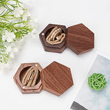 Hexagon Wooden Finger Ring Boxes, Wedding Rings Gift Case with Magnetic Clasps, for Wedding Valentine's Day, Coconut Brown, 5x5.6x2.85cm