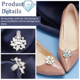 2Pcs Platinum Alloy Shoe Buckle Clips, with Glass Rhinestone, Flower, Crystal AB, 32x34x10mm