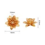 3D Brass Bead Caps, Flower, Multi-Petal, Mixed Color, Tray: 5mm, 16x6.5mm, Hole: 0.8mm, 4 colors, 16pcs/color, 64pcs/box