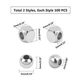 304 Stainless Steel Beads, Cube & Round, Stainless Steel Color, 5x5mm, Hole: 2~3mm, 200pcs/box