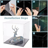 Transparent Acrylic Display Boxes, Dust-Proof Cases, with Black Base and 16Pcs Plastic Rings, for Models, Building Blocks, Doll Display Holders, Clear, 25.3~26x26~26.3x0.2cm, 22pcs/set