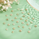 100Pcs 10 Style Brass Bead Caps, 6-Petal, Long-lasting, Flower, Real 14K Gold Plated, 5.5~8x5.5~8x1.4~2.5mm, Hole: 0.9~1.6mm, 10pcs/style