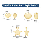 60Pcs 3 Styles 201 Stainless Steel Charms, Stamping Blank Tag, Mixed Shapes, Golden, 5~10x6~8x0.8~1mm, Hole: 1~1.4mm, 20pcs/style