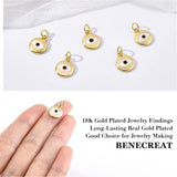 Brass Enamel Charms, with Jump Rings, Long-Lasting Plated, Flat Round with Evil Eye, Real 18K Gold Plated, 12.5x10x2mm, Hole: 3mm, 10pcs/box