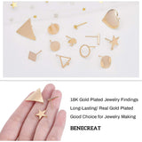 Brass Stud Earring Findings, with Loop, Mixed Shapes, Real 18K Gold Plated, 24pcs/box