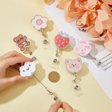 6Pcs 6 Styles Strawberry/Flower/Bear Cartoon Acrylic Retractable Badge Reel, Card Holders, with Alligator Clips, Mixed Shapes, 88~93mm, 1pc/style