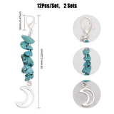 2 Sets Gemstone Chips Pendant Decoration, with Zinc Alloy Moon, Lobster Claw Clasps Charm, for Keychain, Purse, Backpack Ornament, 59mm, 12pcs/set