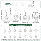 14 Pairs 14 Styles Glass Blank Dome Dangle Earrings, 304 Stainless Steel Earrings, Square & Hexagon & Rectangle & Teardrop & Flower, Stainless Steel Color, 43~52mm, Pin: 0.7mm, 1Pair/style