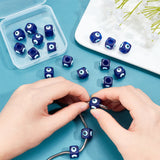 Resin European Beads, Cube, Evil Eyes, for Jewelry Making, Royal Blue, 14.5x14.5x11.5mm, Hole: 6.5mm, 20pcs