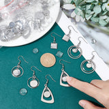 12 Pairs 4 Style Glass Blank Dome Dangle Earrings, Twist Triangle & Ring & Square 304 Stainless Steel Earrings for Women, Stainless Steel Color, 33~50mm, Pin: 0.6mm, 3 Pairs/style