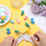 14Pcs Animal Cartoon Style Silicone Knitting Needle Stopper, with 60Pcs Plastic Knitting Stitch Marker Rings, Mixed Color, Stoppers: 28~35x15.5~31x13~17mm, Hole: 7mm, Marker Ring: 11.5x1mm