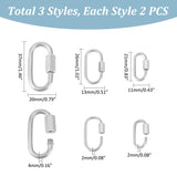 6Pcs 3 Styles 304 Stainless Steel Screw Carabiner Lock Charms, for Necklaces Making, Oval, Stainless Steel Color, 21~37x11~20x4~7mm, 2pcs/style