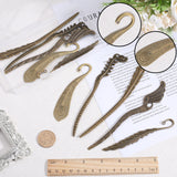 10Pcs 5 Style Tibetan Style Alloy Bookmarks with Hole, Feather & Wing, Antique Bronze, 104~160x13~27x2~4mm, Hole: 2.6~8x2.5~6mm, 2Pcs/style