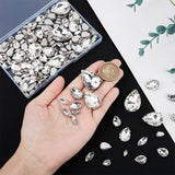 160Pcs 10 Style Sew on Rhinestone, Multi-strand Links, Glass Rhinestone, with Platinum Tone Brass Prong Settings, Garments Accessories, Faceted, Teardrop & Horse Eye, Crystal, 8~29x4~20x4~9mm, Hole: 0.8~1.2mm