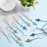 Gemstone Mobile Strap, with Nylon Cord and Alloy Charms, 10.3~11.7cm, 12pcs/set
