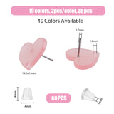 38Pcs 19 Colors Acrylic Heart Stud Earring Findings, with Iron Pins and Holes, Mixed Color, 15x18.5mm, Hole: 1.6mm, Pin: 0.7mm, 2Pcs/color