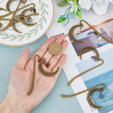 1 Set Tibetan Style Alloy Hook Bookmarks, Crescent Moon Pendant Bookmark, Dangle Gemstone & Glass Chip Charm Book Marker, Antique Bronze, 121mm, 8pcs/set