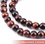 2 Strand Natural Red Tiger Eye Beads Strands, Dyed & Heated, Round, 8mm, Hole: 1mm, about 48pcs/strand, 15.3 inch