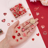 78Pcs 13 Style Light Gold Plated Alloy Pendants, with Enamel, Heart, Red, 12~21x10.5~23.5x1.5~3mm, Hole: 1.6~2.5mm, 6pcs/style