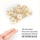 20Pcs 10 Style Brass Micro Pave Clear Cubic Zirconia Pendants, with Jump Ring, Long-Lasting Plated, Real 18K Gold Plated, 11~18x7.5~14x1~2.5mm, 2pcs/style