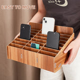 24-Grid Wooden Cell Phone Storage Box, Mobile Phone Holder, Desktop Organizer Storage Box for Classroom Office, BurlyWood, Finished Product: 320x200x180mm