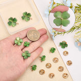 12Pcs 3 Size Green Resin Clover Lapel Pin Brooch, Alloy Badge for Backpack Clothes, Light Gold, 14~24x11.5~19x3.5~4.5mm, Pin: 1mm