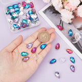 60Pcs 6 Colors Glass Rhinestone Pendants, Pointed Back & Back Plated, Teardrop, Mixed Color, 16x9x5.5mm, Hole: 1.2mm, 10pcs/color