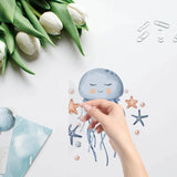 PVC Window Sticker, Flat Round Shape, for Window or Stairway  Home Decoration, Sea Animals, 160x160x0.3mm, 4pcs/set