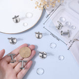 DIY Blank Dome Cuffink Making Kit, Including Flat Round 304 Stainless Steel Cuffinks Settings, Glass Cabochons, Stainless Steel Color, 16Pcs/box