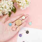 Brass Enamel Pendants, Flat Round with Mixed Pattern, Golden, Mixed Color, 18~18.5x13~14x2~2.5mm, Hole: 3.5x2mm, 6pcs/box