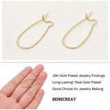 Brass Hoop Earrings Findings, Real 18K Gold Plated, 37x14mm, Pin: 1mm, 30pcs/box