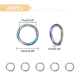 80Pcs 304 Stainless Steel Open Jump Rings, Round Ring, Rainbow Color, 18 Gauge, 10x1mm, Inner Diameter: 7mm