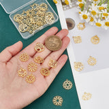 32Pcs 8 Styles Brass Pendants, Long-Lasting Plated, Hollow, Mixed Shapes, Real 18K Gold Plated, 12.5~17x12.5~16.5x1~1.5mm, Hole: 1~1.6mm, 4pcs/style