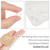 5Pcs 925 Sterling Silver Charms, with Jump Ring, with 925 Stamp, Hollow Lotus, Silver, 10.5x11x1mm, Hole: 4mm