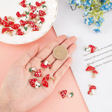 24Pcs 4 Styles Alloy Enamel Pendants, Cadmium Free & Lead Free, Mushroom, Light Gold, Red, 6pcs/style