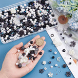 DIY Jewelry Making Finding Kit, Including Resin Cabochons and Beads, Acrylic Beads, Flower & Butterfly & Ring & Half Round, Black and White, 4~30x4~41x2~9mm, Hole: 1.4~2.5mm