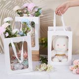 Rectangle Paper Gift Bags, with Plastic Visible Window and Polyester Handles, White, Unfold: 30x20x16cm