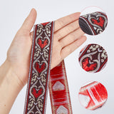 Ethnic style Embroidery Polyester Ribbons, Jacquard Ribbon, Garment Accessories, Floral Pattern, Coconut Brown, 1-1/4 inch(33mm), about 7.66 Yards(7m)/Roll