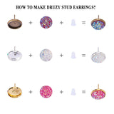 DIY Earring Makings, with Brass Stud Earring Settings, Resin Cabochons, Imitation Druzy Agate, Mixed Color, Tray: 12mm, 12mm, Pin: 0.7mm