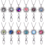 Alloy Snap Pendant Makings, with Brass Glass Flat Round with Tree Jewelry Snap Buttons and 304 Stainless Steel Rope Chain Necklaces, Mixed Color, 44x36x5mm, Hole: 5x5.5mm, Fit Snap Button: 5~6mm Knob