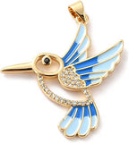 5Pcs Brass Micro Pave Clear Cubic Zirconia Pendants, with Enamel, Long-Lasting Plated, Real 18K Gold Plated, Bird, Mixed Color, 33.5x31x2mm, Hole: 3x4mm