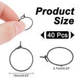 316L Surgical Stainless Steel Hoop Earring Findings, Wine Glass Charm Rings, Electrophoresis Black, 16x0.7mm, 21 Gauge, 40Pcs/box