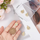 6Pcs Brass Enamel Pendants, with Jump Ring, Long-Lasting Plated, Real 18K Gold Plated, Flat Round & Word GOOD LUCK, Colorful, 16x14x2mm, Jump Ring: 5x0.8mm, 3.4mm Inner Diameter