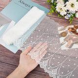 Flower Pattern Polyester Mesh Tulle Fabric, Garment Accessories, with Paillette, White, 23.1~24x0.05cm